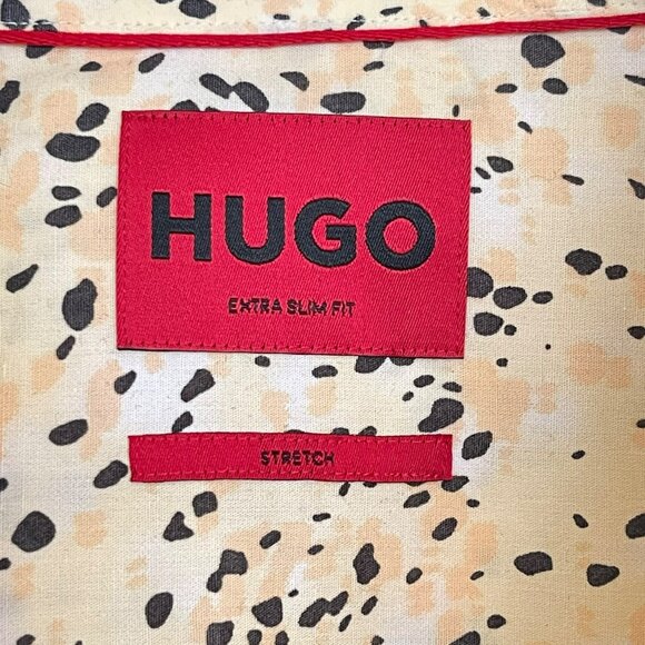 Hugo Boss 42 / 16 1/2 Long Sleeve Button Down Shirt Dotted Yellow - Picture 3 of 5